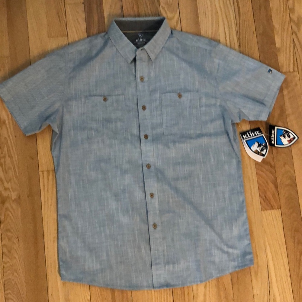Kuhl Mens sz Medium Blue Short Sleeve Button Up Shirt